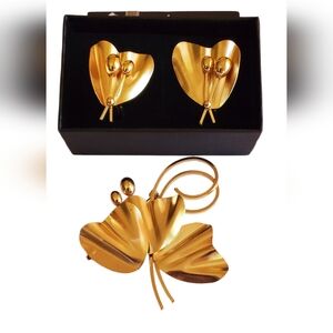 Vtg. Contemporary Design Brooch & Clip-on Earrings